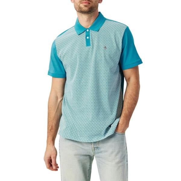 Original Penguin Mens Geometric Regular Short-Sleeved Polo Shirt - Blue Moon - 