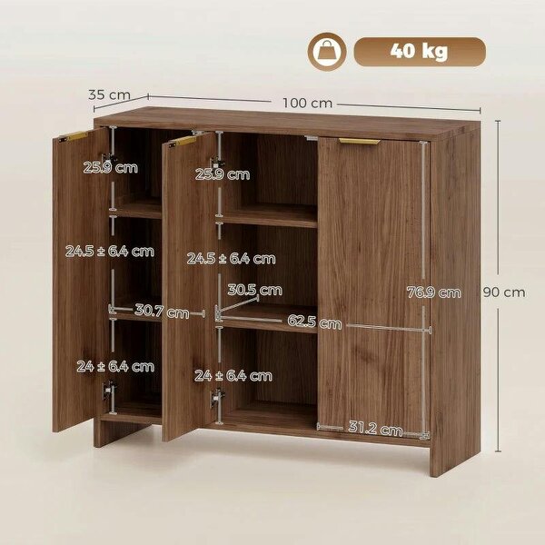 Sideboard Cabinet, Modern Storage Cabinet with 3 Doors and Adjustable Shelves for Living Room, Dining Room, Brown