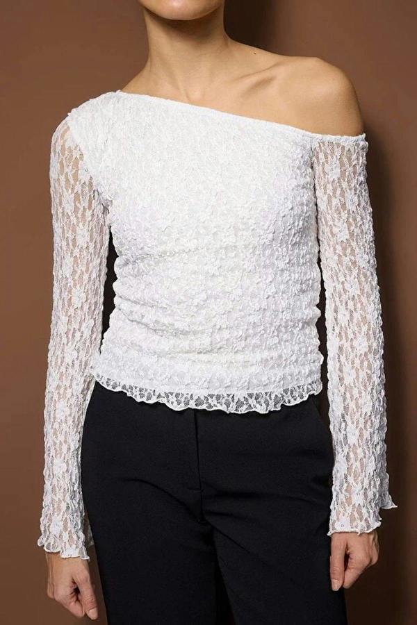 WOVCOR Asymmetrical Neck Fitted Knit Blouse