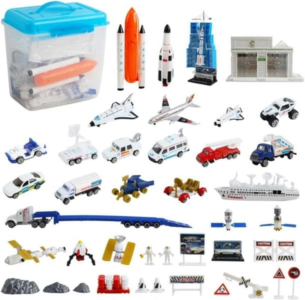 deAO Toys 44 Pcs Astronaut Space Ship Shuttle Rocket Pretend Play Set with Aerospace Control Centre Educational Toys