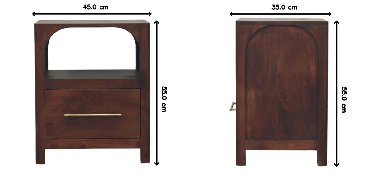 Artisan Furniture Solid Wood Arched Edge 1 Drawer Bedside, 1 Open Slot, Brown