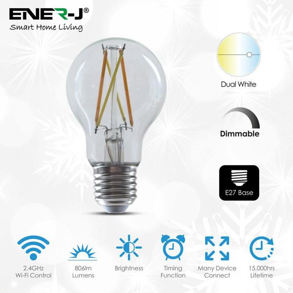 ENER-J ENERJ Smart WiFi Filament Bulbs 6.5W E27 LED, CCT Colour Changing, Dimmable, App & Voice Control | Single pack