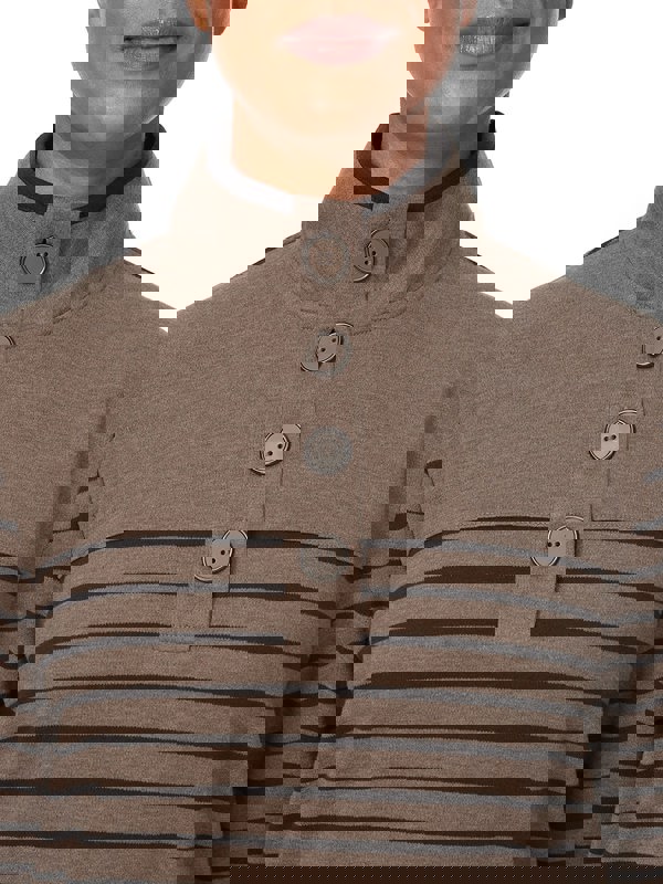 PennyPlain Striped Funnel Neck Top - Latte