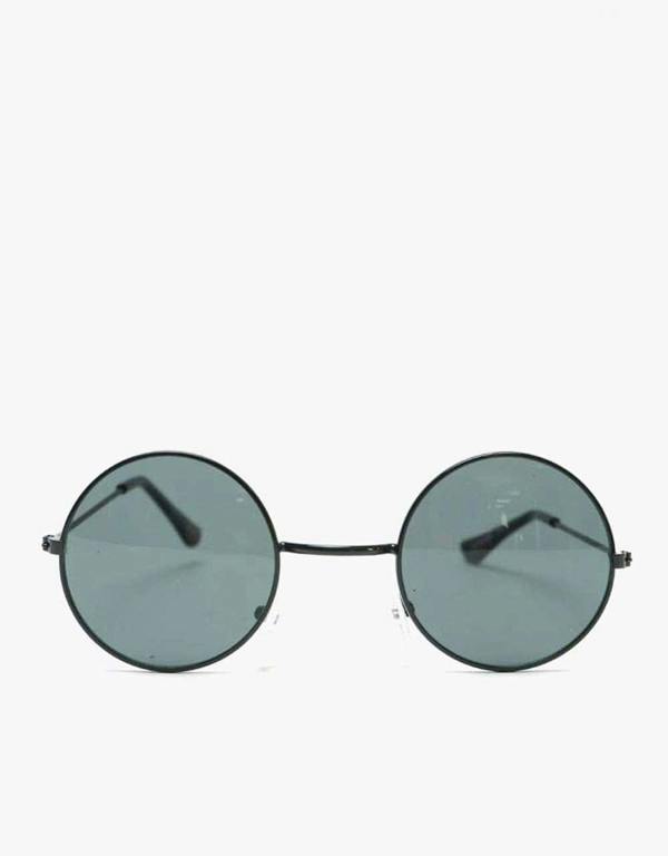 Round Metal Sunglasses In Shiny Black - svnx