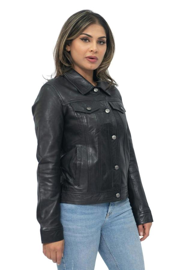 Infinity Leather Womens Leather Trucker Jeans Jacket-Anderlecht