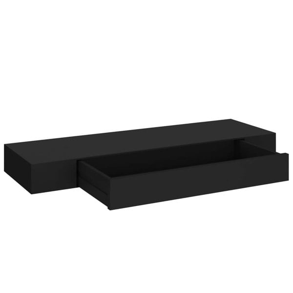 Berkfield Floating Wall Shelf with Drawer Black 80x25x8 cm