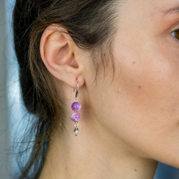 The Colourful Aura Colourful Orange Double Marble Pearl Double Simple Pearl Dangle Dainty Earrings