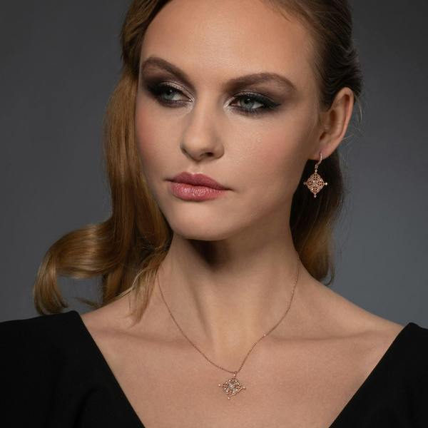 Rose Gold Arabesque Pendant Necklace with Cubic Zirconia - namana.london