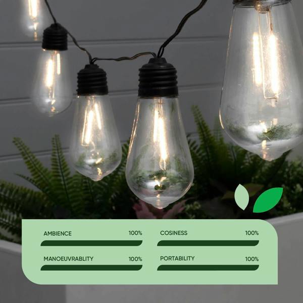 Gardenwize 10-Piece Solar String Lights – 2m Filament LED Bulb Lights
