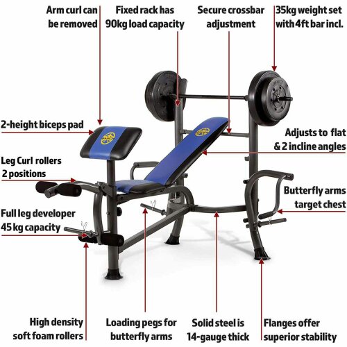 Marcy MWB36780B Weight Bench 35kg Weights Leg Developer Curl Butterfly