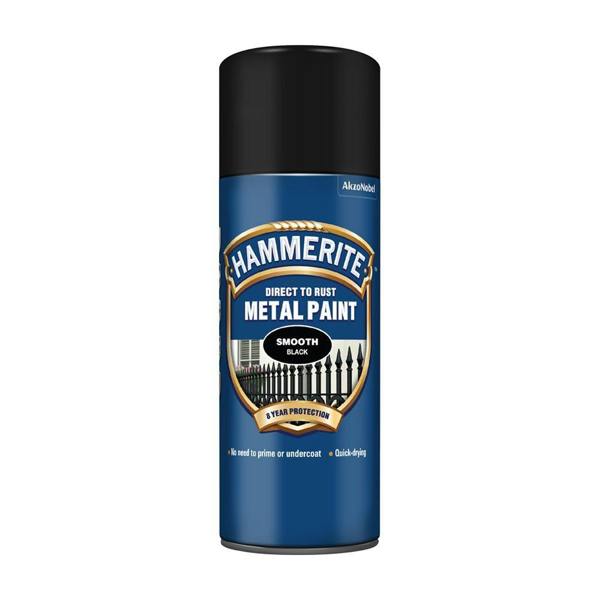 Hammerite 4X Hammerite Smooth Black Spray Paint 400ml