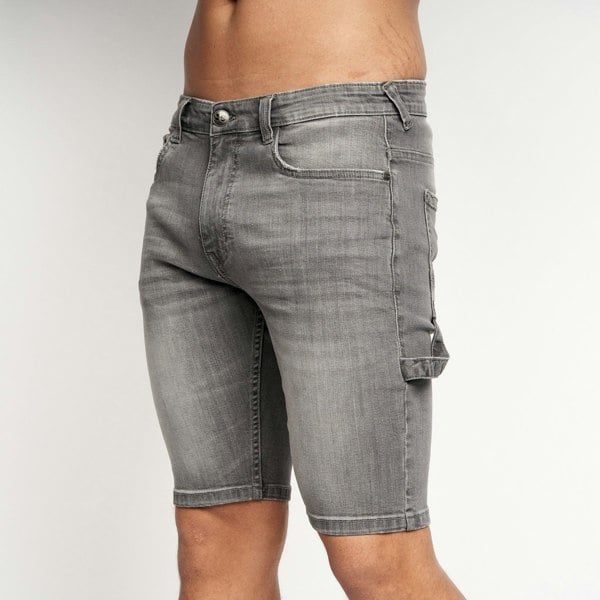 Crosshatch Carpenter Denim Shorts Light Grey Wash