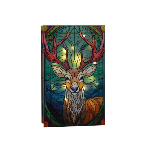 Samuel Alexander 21cm Battery Operated Light up Stained Glass Christmas Decoration with Stag Scene & Warm White LEDs