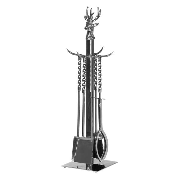Hill Interiors Hand Turned Stag Nickel Companion Set - Silver - 