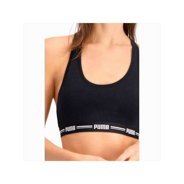 Puma Striped Logo Racerback Bra Top, Black