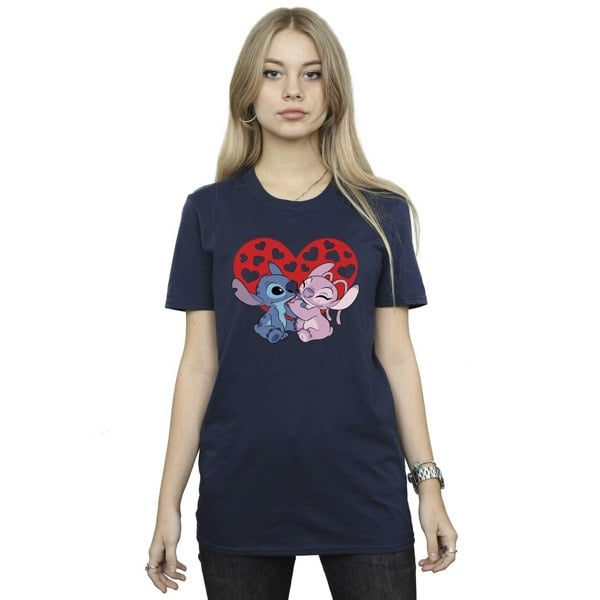 Disney Womens/Ladies Lilo & Stitch Hearts Cotton Boyfriend T-Shirt - Navy Blue