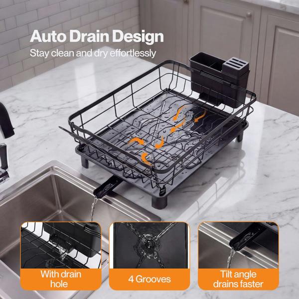TOQUE 2 Tier Dish Drainer Rack Drip Tray Cutlery Holder Plate Rack Kitchen Sink
