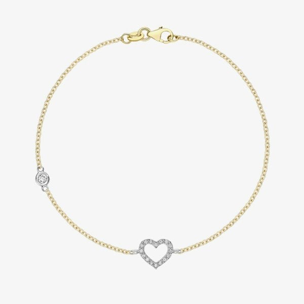 T. H. Baker 9ct Two Colour Gold Cubic Zirconia Open Heart Bracelet 2.23.7162