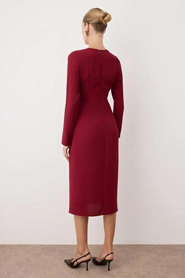 WOVCOR A-Line Midi Woven Dress with Accessory Details