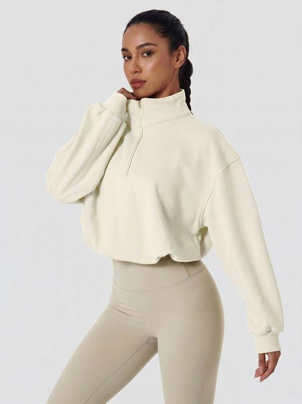 Anniou Cropped Athletic Fleece Pullover - beige