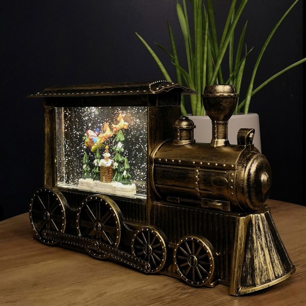 Samuel Alexander 29cm Dual Powered Light up Gold Christmas Train Water Spinner with Santa Scene