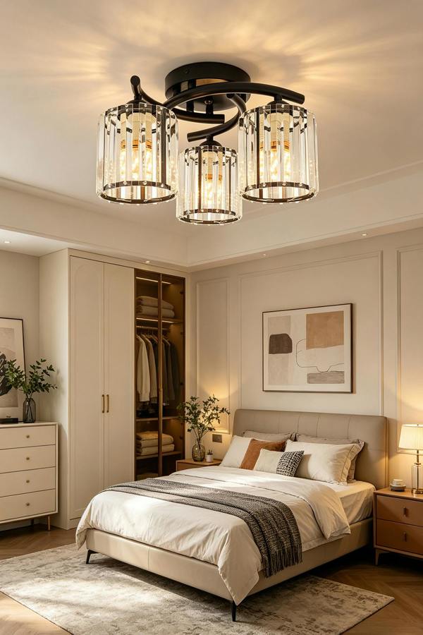 Living and Home 3-Light Ceiling Light with Glass Shade