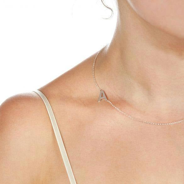 Sterling Silver Side Initial Necklace - Love Silver Jewellery