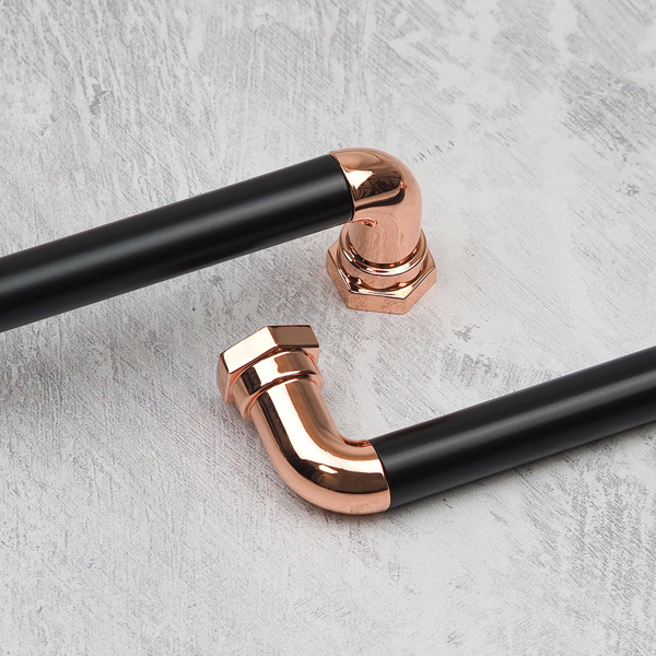 Handle & Home Polished Copper & Matt Black Industrial Bar Handles