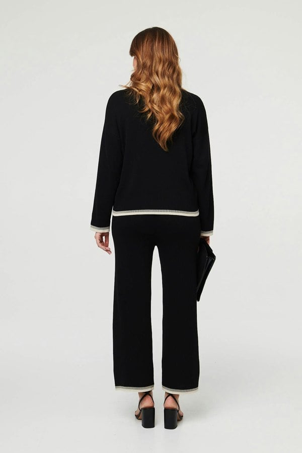 Black | Floral Trim Jumper & Trousers Co-Ord Set
