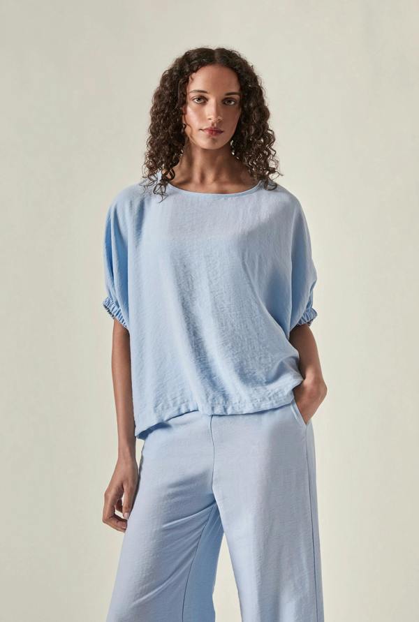 James Lakeland Relaxed Gathered Sleeve Top – Powder Blue