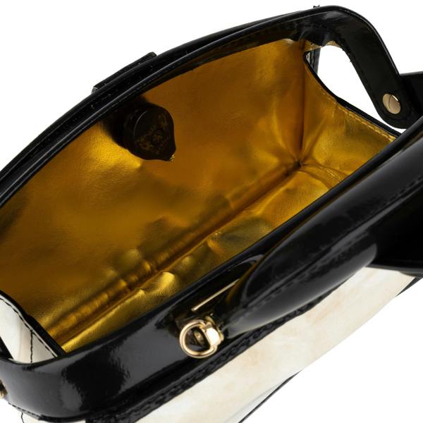 Embassy London Gazelle Mini - White & Black - Women’s mini patent leather top handle & crossbody bag