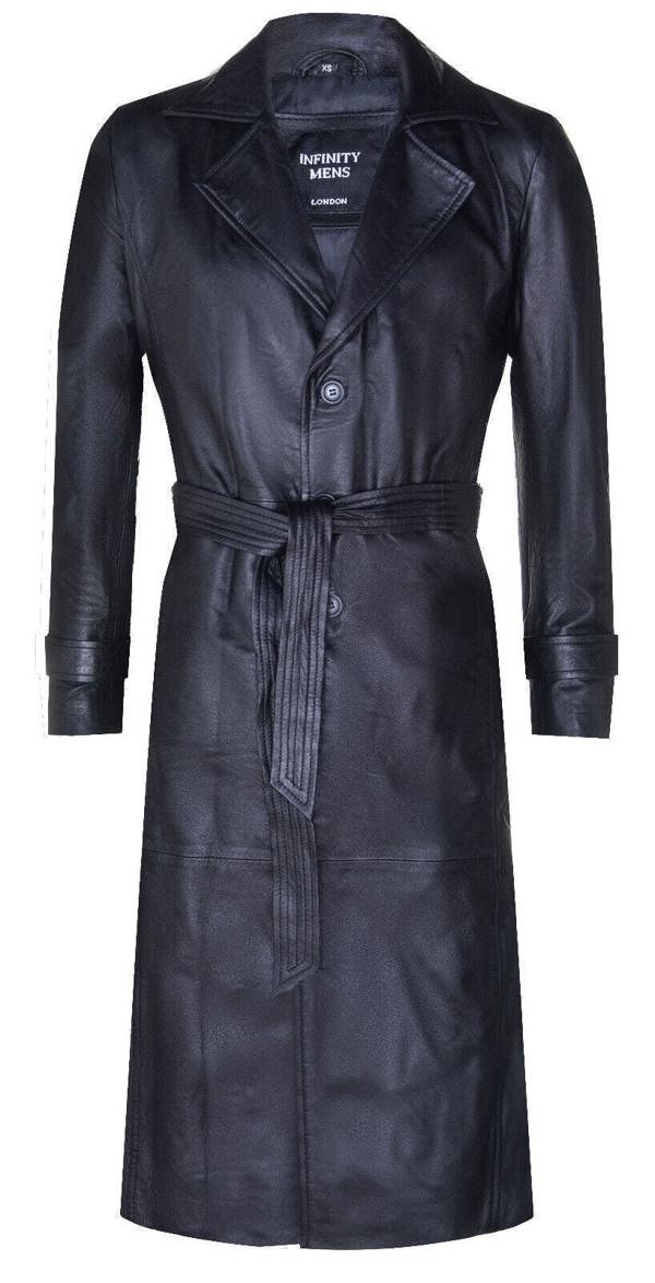 Infinity Leather Mens Leather Full Length Trench Coat-Appleton