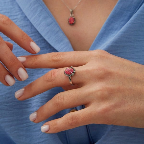 Spero London Red Opal Sterling Silver Ring