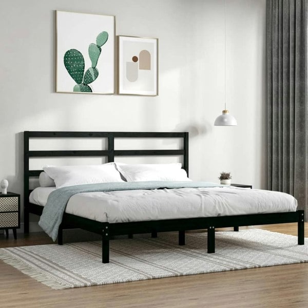 Berkfield Bed Frame Black Solid Wood Pine 200x200 cm