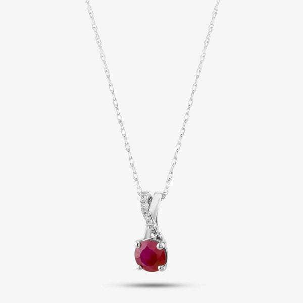T. H. Baker 9ct White Gold Ruby & Diamond Crossover Pendant Necklace OJP1703-R
