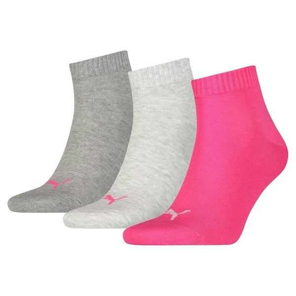 Puma Unisex Adult Quarter Training Ankle Socks (Pack of 3) - Pink/Grey/Charcoal Grey