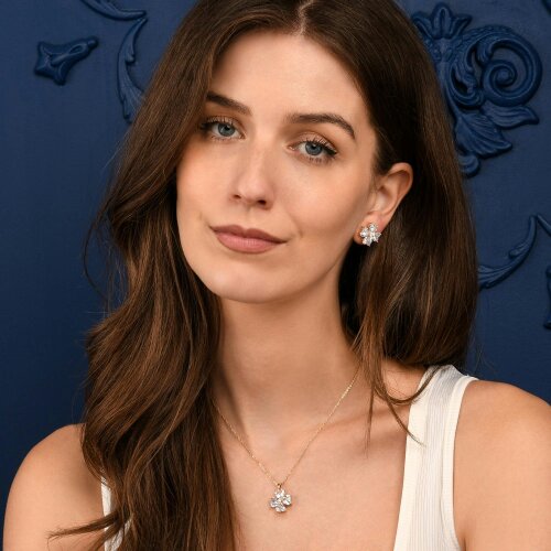 Zavana Gold Large Clover Stud Earrings With Heart Shaped CZ Stones
