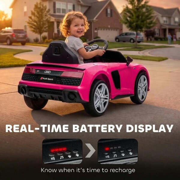 Licensed Audi R8 Spyder 12V Electric Car for Kids with Remote Control, Dual Motors, Rear Suspension, Soft Start, Pink