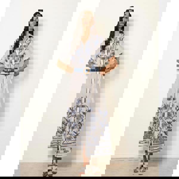 Blue Vanilla Tropical Palm Embroidery Dress