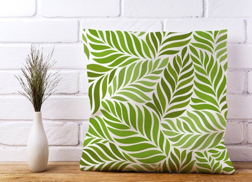 Warren Reed Green Leaf Pattern Cushions