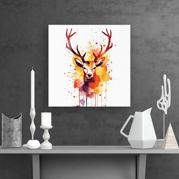 Warren Reed Watercolour Stag Face Canvas