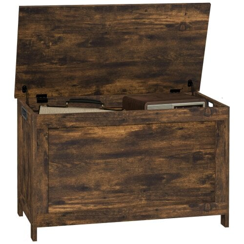 Wyld Haus Vesoka Sake Rustic Brown Wooden Storage Chest With Safety Hinges 76 x 40 x 48 cm