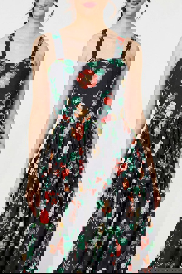 Black | Floral Sleeveless Skater Midi Dress
