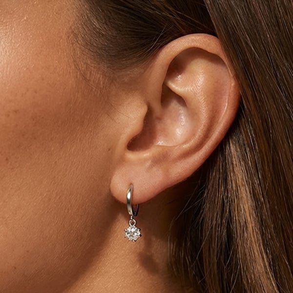 MUCHV Dainty Huggie Hoop Earrings With Round Stone