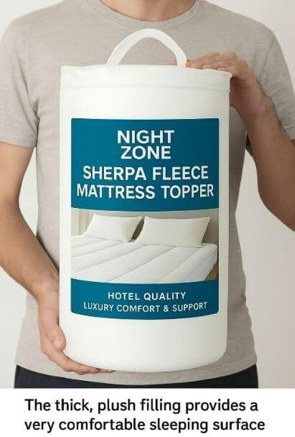 Night Zone 5cm Sherpa Fleece Mattress Topper – Teddy Soft Warm Extra Comfort Bedding