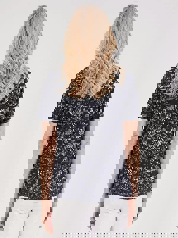 TIGI Pintuck Detail Neckline Printed Top