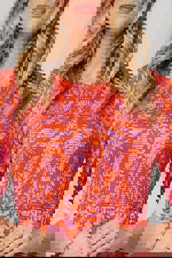 Orange | Floral Smocked Detail Midi Dress