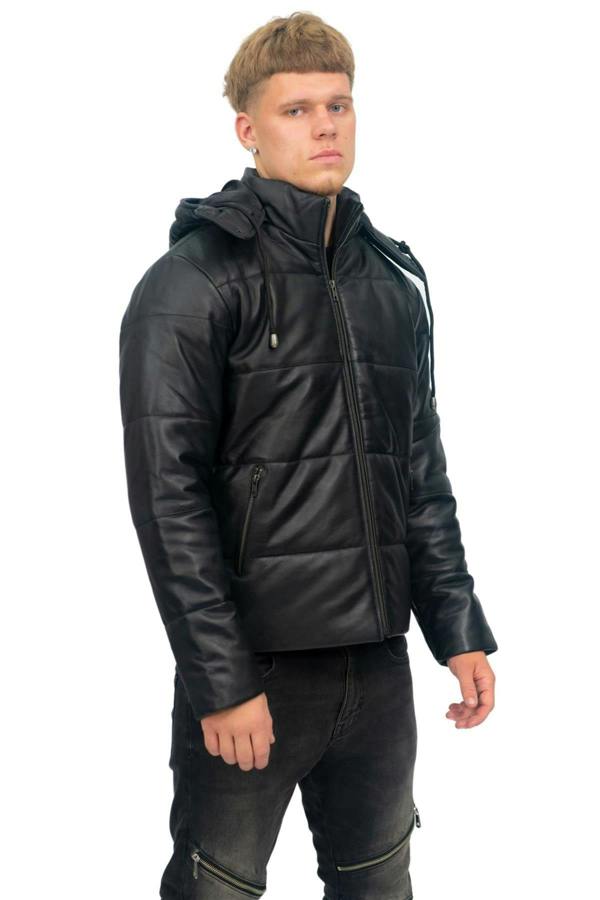 Infinity Leather Mens Puffer Leather Bomber Jacket-Augsburg
