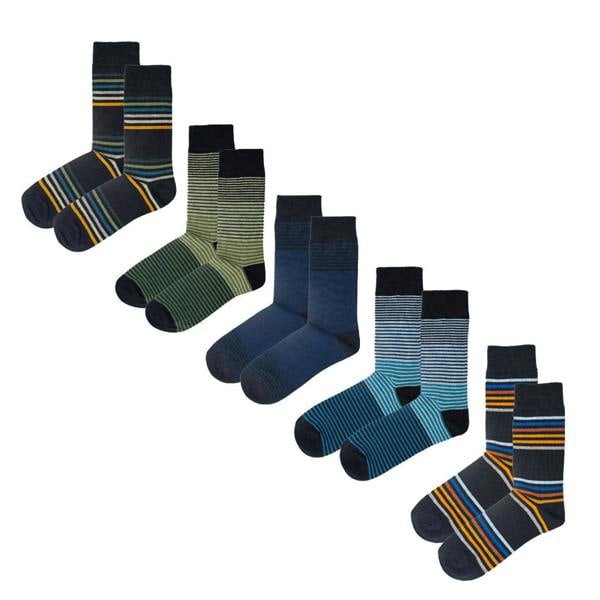 Jemsox 5pk Stylish Streaks - Organic Cotton Comfort Welt Socks (One Size UK 6-9)