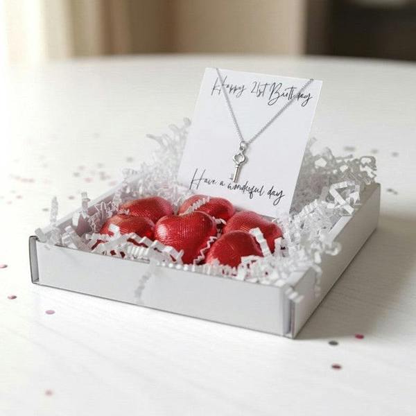 Aye Do Gifts 21st Birthday Key Necklace Gift Box, Keepsake Jewellery & Chocolates
